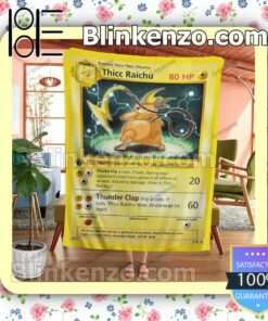 Thicc Raichu Pokemon Card Quilted Blanket a