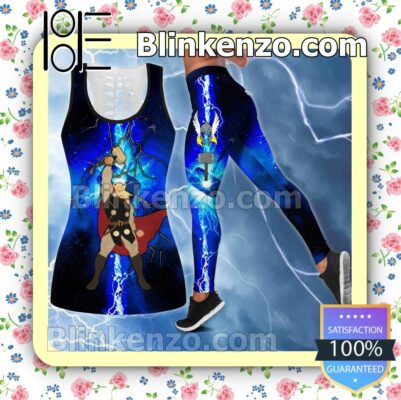 Thor Lightning Blue And Black Women Tank Top Pant Set