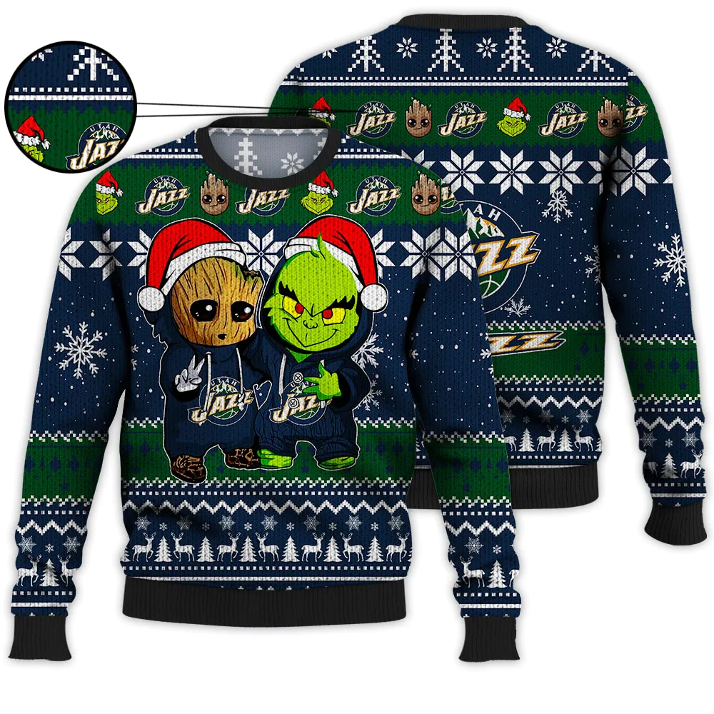 Houston Texans Baby Groot And Grinch Best Friends Ugly Christmas Sweater