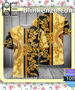 Versace Baroque Pattern Black Mix Yellow Brand Crewneck Tee