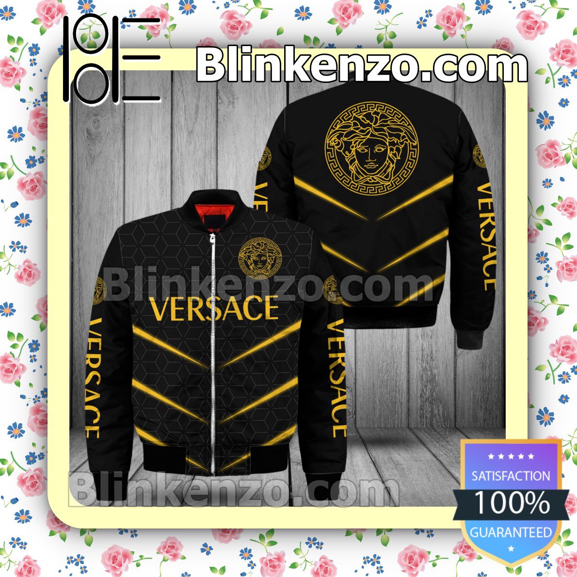 Versace Brand Name And Logo Metro Rhombus Black Military Jacket Sportwear