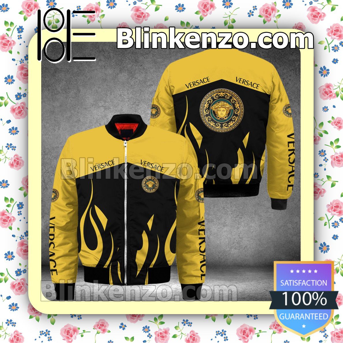 Versace Fire Pattern Black And Yellow Military Jacket Sportwear