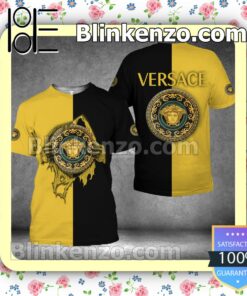 Versace Hands Ripping Half Black Half Yellow Brand Crewneck Tee