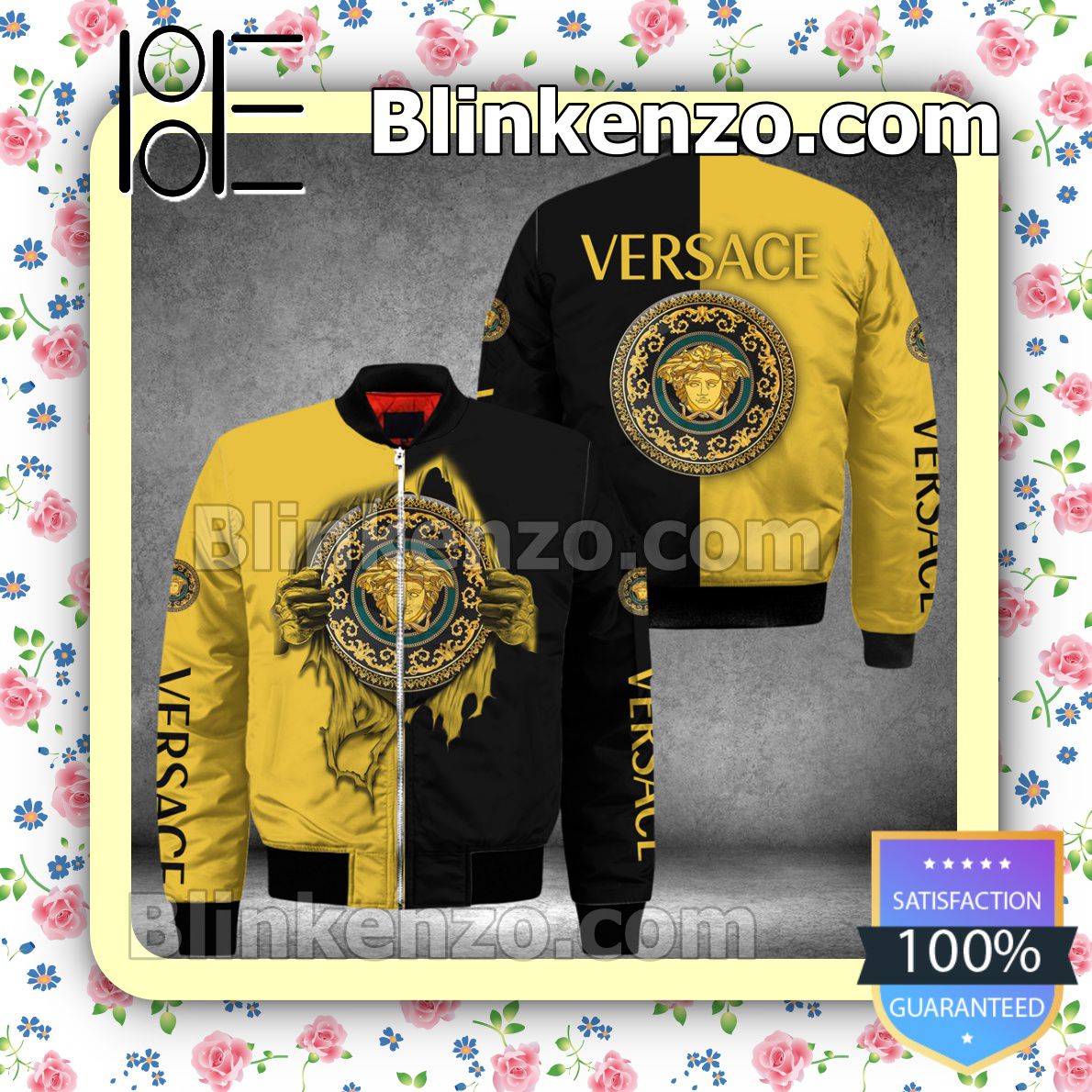 Versace Hands Ripping Half Black Half Yellow Military Jacket Sportwear
