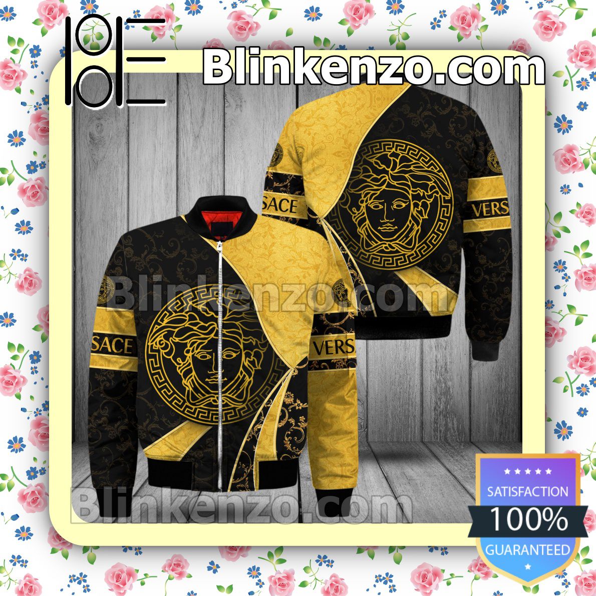 Versace Logo Baroque Print Curves Black And Gold Military Jacket Sportwear