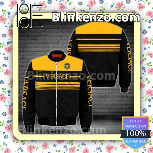 Versace Luxury Black With Yellow Horizontal Stripes Military Jacket Sportwear