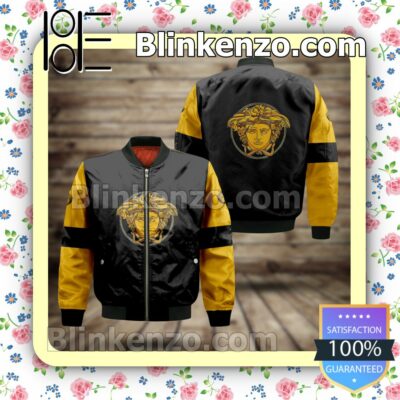 Versace Luxury Brand Black And Yellow Lines Military Jacket Sportwear