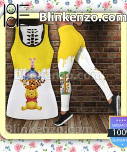 Winnie The Pooh Characters Stack Yellow And White Women Tank Top Pant Set