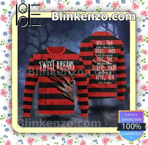 A Nightmare On Elm Street Sweet Dreams One Two Freddy Is Coming Holiday Christmas Sweatshirts