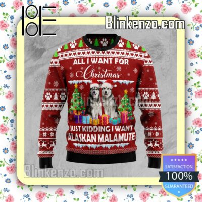 Alaskan Malamute Is All I Want For Christmas Knitted Christmas Jumper