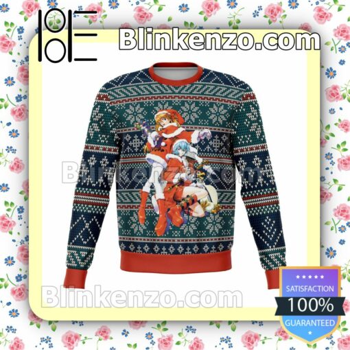 Asuka & Rei Manga Anime Evangelion Premium Holiday Christmas Sweatshirts