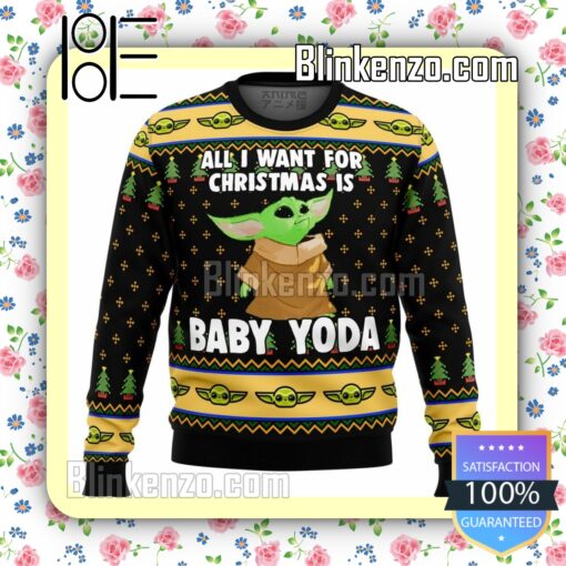 Baby Yoda All I Want Mandalorian Star Wars Knitted Christmas Jumper