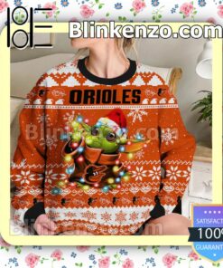 Baltimore Orioles Yoda The Mandalorian Christmas Lights MLB Sweatshirts b