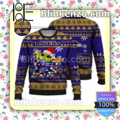 Baltimore Ravens Yoda The Mandalorian Christmas Lights NFL Sweatshirts