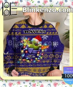 Baltimore Ravens Yoda The Mandalorian Christmas Lights NFL Sweatshirts b