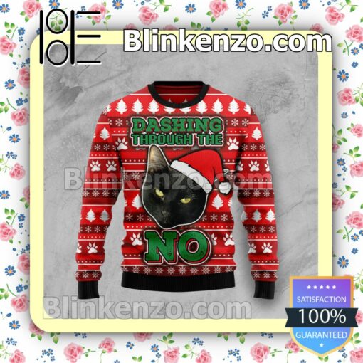 Black Cat Dashing Through The No Knitted Christmas Jumper