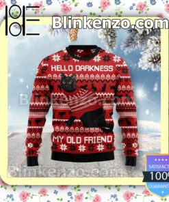Black Cat Hello Darkness My Old Friend Knitted Christmas Jumper