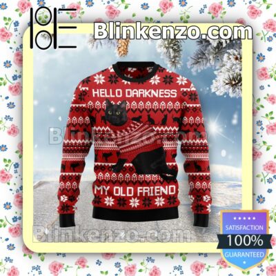 Black Cat Hello Darkness My Old Friend Knitted Christmas Jumper