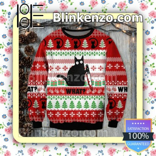 Black Cat Knife What Pine Tree Pattern Christmas Jumpers