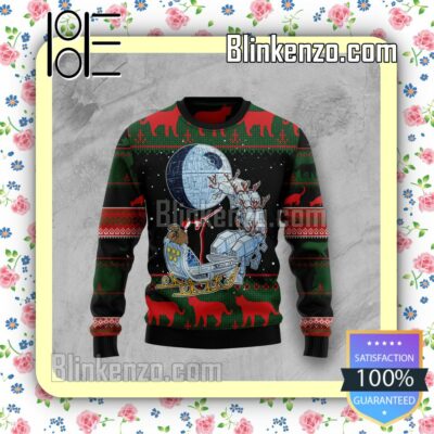 Black Cat Sleigh To Death Star Knitted Christmas Jumper