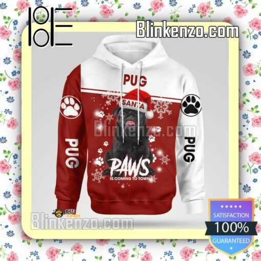 Black Pug Santa Paws Is Coming To Town Christmas Hoodie Jacket a