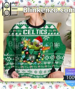 Boston Celtics Yoda The Mandalorian Christmas Lights NBA Sweatshirts b