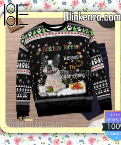 Boston Terrier Kisses Fix Everything Christmas Sweatshirts y