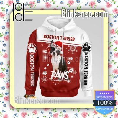 Boston Terrier Santa Paws Is Coming To Town Christmas Hoodie Jacket a