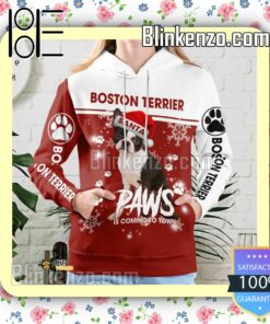 Boston Terrier Santa Paws Is Coming To Town Christmas Hoodie Jacket b