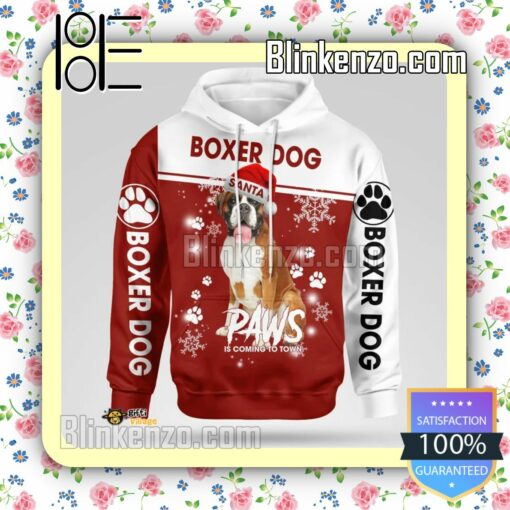 Boxer Dog Santa Paws Is Coming To Town Christmas Hoodie Jacket a