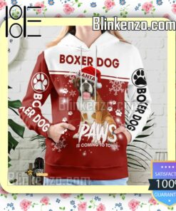 Boxer Dog Santa Paws Is Coming To Town Christmas Hoodie Jacket b