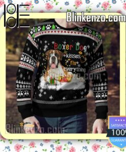 Boxers Dog Kisses Fix Everything Christmas Sweatshirts c
