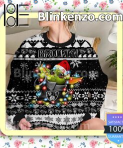 Brooklyn Nets Yoda The Mandalorian Christmas Lights NBA Sweatshirts b