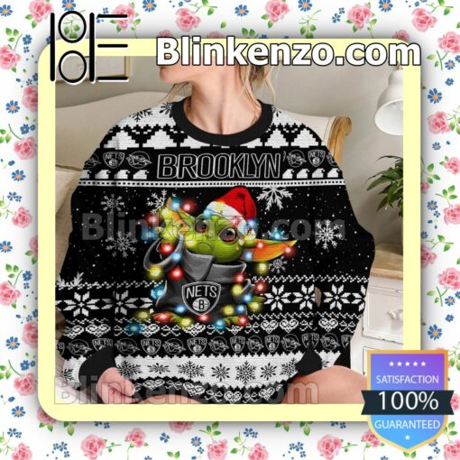 Brooklyn Nets Yoda The Mandalorian Christmas Lights NBA Sweatshirts b