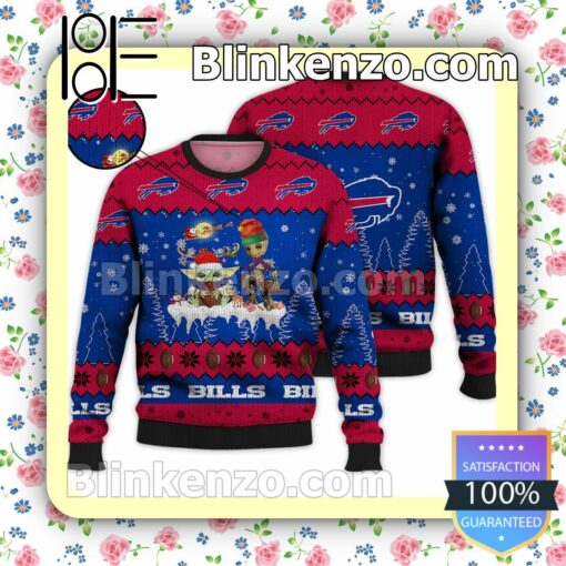 Buffalo Bills Groot And Yoda NFL Xmas Sweatshirts