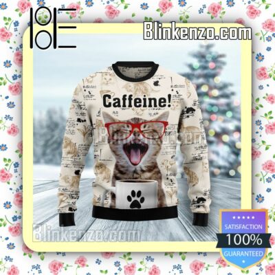 Caffeine Cat Coffee Knitted Christmas Jumper