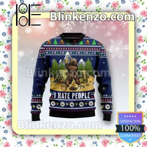 Camping Bear I Hate People Holiday Christmas Sweatshirts