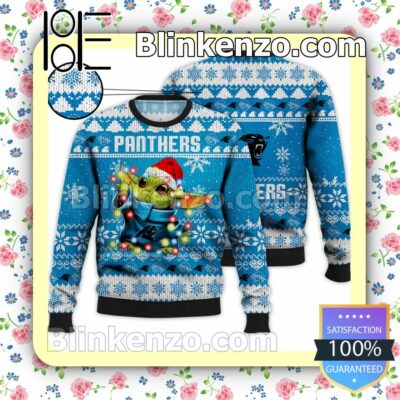 Carolina Panthers Yoda The Mandalorian Christmas Lights NFL Sweatshirts