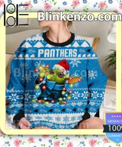 Carolina Panthers Yoda The Mandalorian Christmas Lights NFL Sweatshirts b