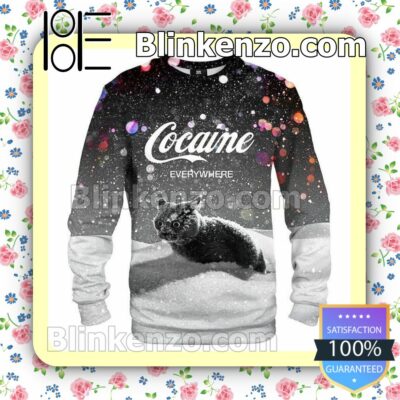 Cat Cocaine Everywhere Holiday Christmas Sweatshirts