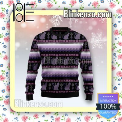 Cat Purple Pattern Knitted Christmas Jumper