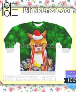 Cat With Lasers From Eyes Christmas Sweatshirts