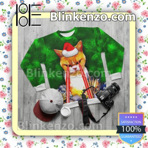 Cat With Lasers From Eyes Christmas Sweatshirts b