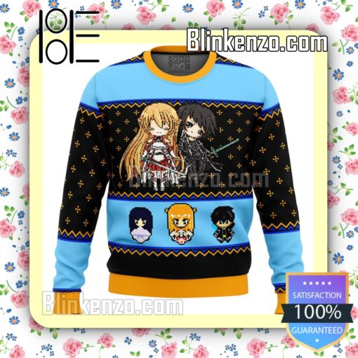 Chibi Kirito Asuna Sword Art Online Sprites Manga Anime Knitted Christmas Jumper