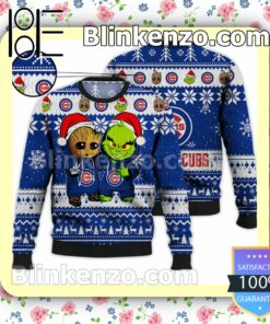 Chicago Cubs Baby Groot And Grinch Christmas MLB Sweatshirts