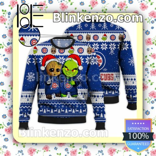 Chicago Cubs Baby Groot And Grinch Christmas MLB Sweatshirts