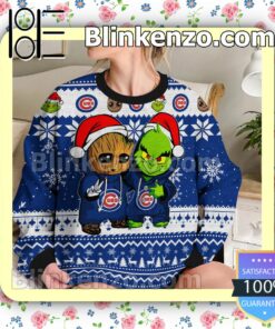 Chicago Cubs Baby Groot And Grinch Christmas MLB Sweatshirts b