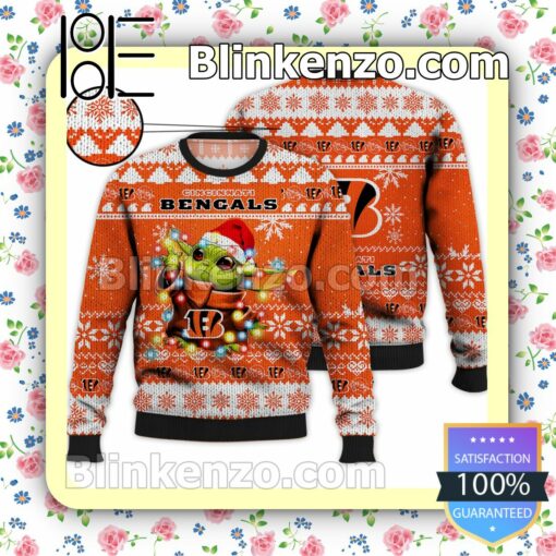 Cincinnati Bengals Yoda The Mandalorian Christmas Lights NFL Sweatshirts