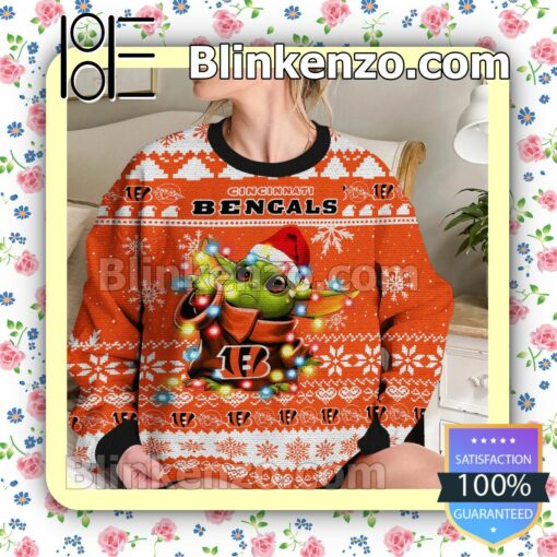 Cincinnati Bengals Yoda The Mandalorian Christmas Lights NFL Sweatshirts b