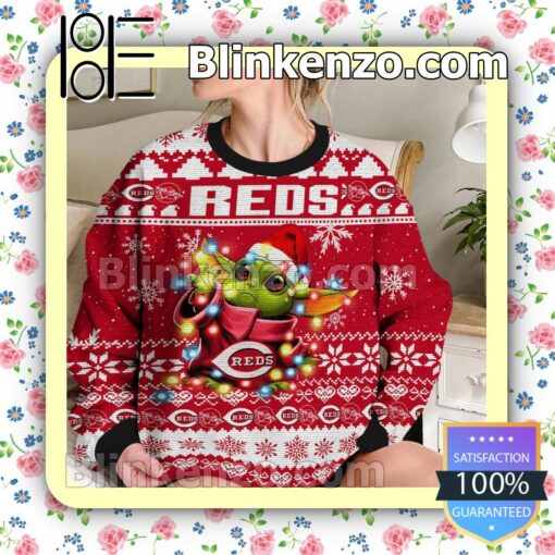 Cincinnati Reds Yoda The Mandalorian Christmas Lights MLB Sweatshirts b